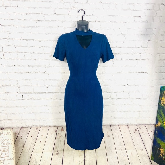 Heart & Hips Dresses & Skirts - Navy Blue Ribbed Body Con Dress: Size Medium